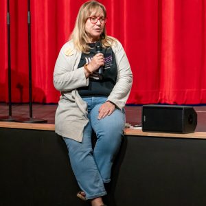 Discussion moderator Michelle Fawcett.